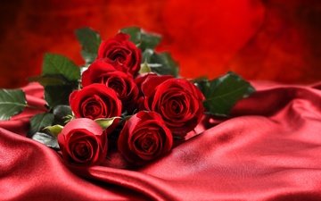 розы, ткань, букет, шелк,  цветы, красные розы