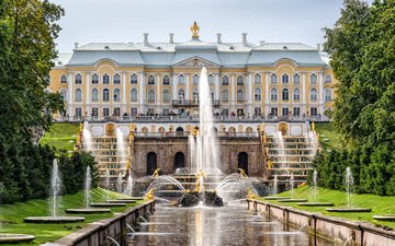 россия, дворец, санкт-петербург, фонтаны, петергоф, петродворец