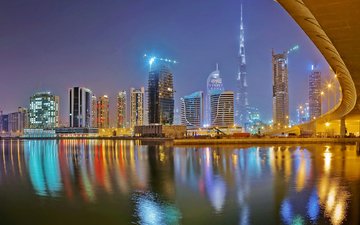 nacht, panorama, die stadt, bucht, architektur, dubai, vereinigte arabische emirate, john golay
