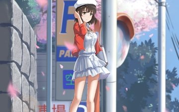 девушка, аниме, автодорога, saenai heroine no sodatekata, katou megumi, sakura blossom