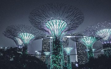 ночь, подсветка, архитектура, сингапур