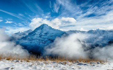 небо, облака, снег, природа, зима, пейзаж, гора, плато, альпы