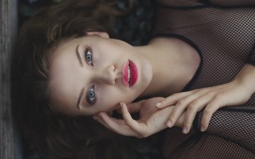 девушка, портрет, взгляд, модель, губы, лицо, голубые глаза, макияж, юлия, michał laskowski