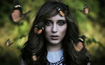 девушка, настроение, портрет, взгляд, модель, волосы, лицо, бабочки, jonathan emmanuel flores tarello