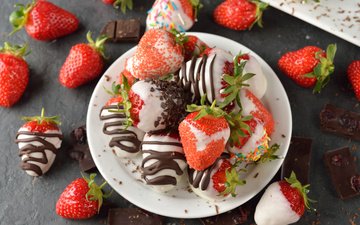 ягоды, шоколад, сладкое, десерт, клубника в шоколаде