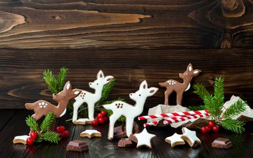 олени, рождество, шоколад, сладкое, печенье
