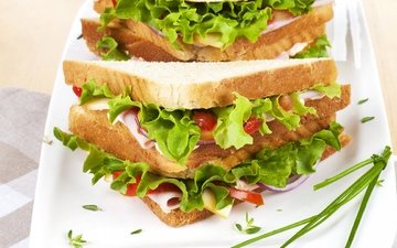зелень, бутерброд, овощи, салат, морепродукты, сэндвич, фастфуд, фаст-фуд
