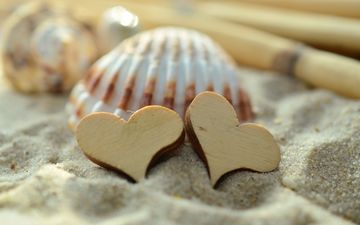 песок, сердце, сердечки, ракушка