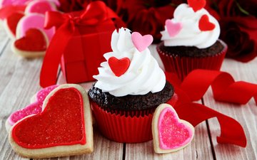 любовь, романтика, сердечки, сладкое, день святого валентина, кексы