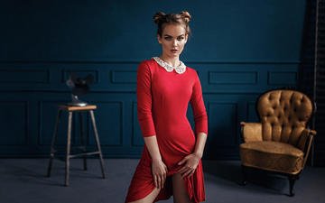 девушка, взгляд, модель, лицо, кресло, красное платье, георгий чернядьев, ирина регент