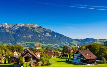 небо, горы, природа, деревня, швейцария, городок, альпы