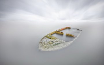 озеро, природа, туман, лодка