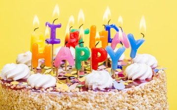 свечи, сладкое, день рождения, торт, десерт, крем