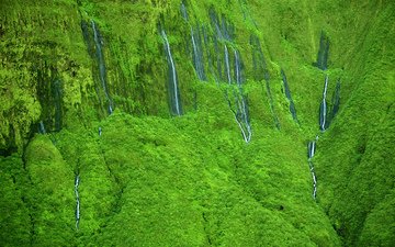 природа, склон, водопады, гаваи, мауи, wall of tears' waterfalls