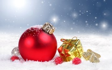 снег, новый год, шары, украшения, зима, рождество, снегопад