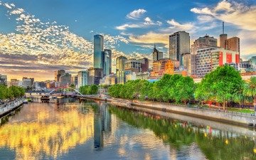 отражение, город, австралия, мельбурн