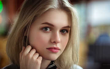 девушка, блондинка, портрет, взгляд, модель, лицо, боке, alexandra sarnovskaya, sergey kreysberg