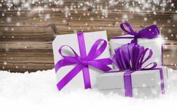 снег, новый год, подарки, рождество, деревянная поверхность