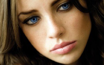 девушка, взгляд, волосы, лицо, голубые глаза