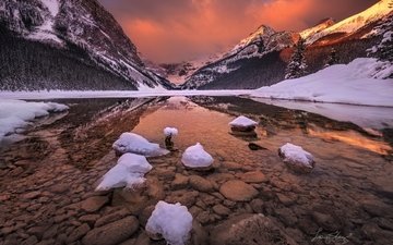 озеро, горы, природа, зима