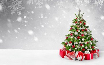снег, новый год, елка, подарки, рождество