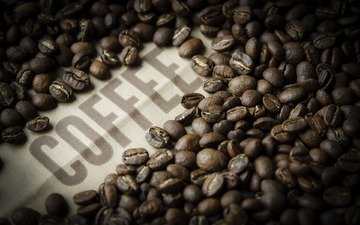 надпись, кофе, кофейные зерна