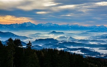 горы, природа, лес, горизонт, австрия