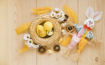 игрушка, кролик, пасха, яйца, праздник, гнездо