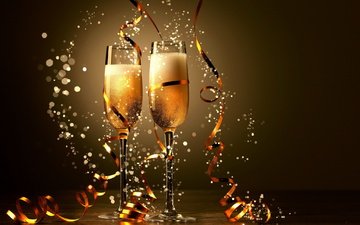 новый год, бокалы, рождество, шампанское
