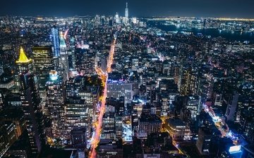 ночь, вид сверху, нью-йорк, здания