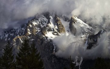 горы, снег, гранд -титон национальный парк