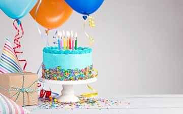 свечи, украшения, воздушные шары, праздник, сладкое, день рождения, торт, десерт