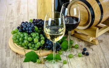 виноград, вино, бокалы