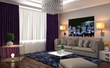 stil, innenraum, design, bild, kronleuchter, sofa, wohnzimmer, modern