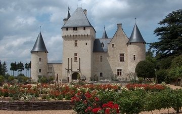 цветы, замок, архитектура, здание, франция, замок риво, château du rivau