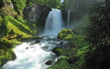 река, природа, камни, скала, водопад, зеленьпейзаж