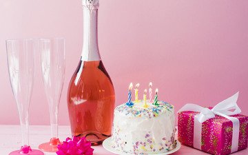праздник, шампанское, торт, день рождение