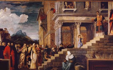 облака, люди, titian vecellio, введение девы марии во храм, между 1534 и 1538, приближенная версия