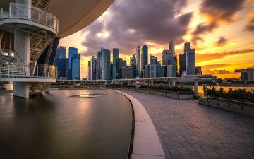 закат, мегаполис, сингапур, марина бей
