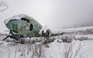 снег, зима, самолет