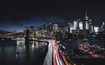 города, сша, нью-йорк, манхэттен, ноч, cityscape