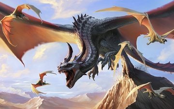 дракон, brian valeza, виверны, вымышленное существо, afternoon snack, dragon hunting wyverns