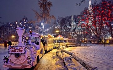 ночь, зима, рынок, фото, парк, рождество, вена