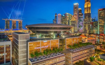 дома, ночной город, здания, сингапур