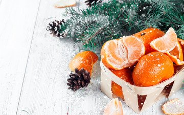 снег, новый год, украшения, зима, плоды, рождество, мандарины, дерева, мандаринка, merry, fir tree, ветки ели, mandarines