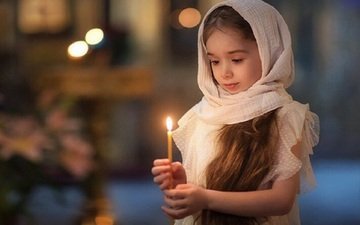 храм, девочка, церковь, свеча, платок, православие