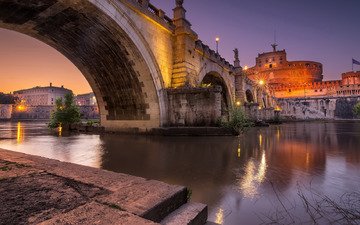река, мост, италия, архитектура, рим, roma, тибр, castel sant'angelo bridge