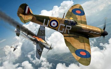 ввс, вов, messerschmitt, воздушный бой, raf, битва за британию, supermarine, emil, bf.109e, spitfire mk.ia