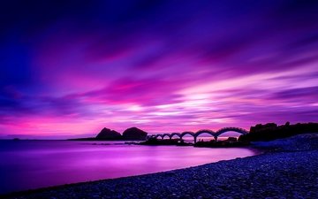мост, побережье, тайвань, восход солнца
