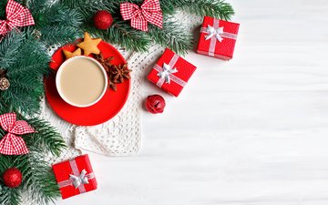 das neue jahr, dekoration, kaffee, geschenke, weihnachten, kekse, weihnachtsschmuck